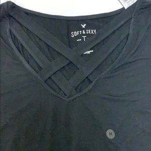 American Eagle black cut out  long sleeve T-shirt size M